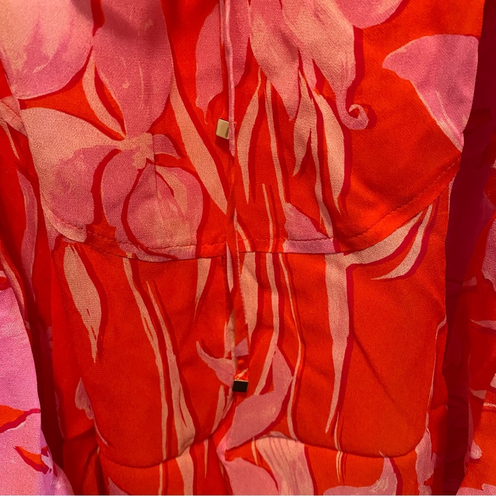 MILLY Reina Parrot Tulip Dress – Coral Multi / Red & Pink Floral Print - Picture 6 of 11